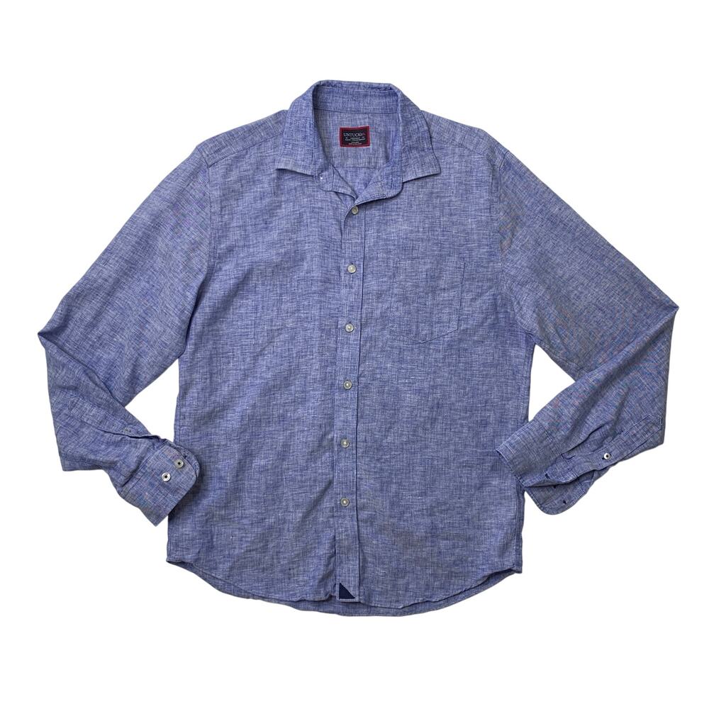 Untuckit Shirt Mens M Medium Slim Fit Blue Vin Santo Wrinkle Free Linen